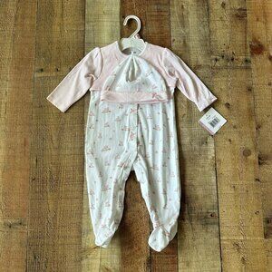 Little Me Baby Girls Size 9M Button Down Bunny Footie Outfit with Hat Set